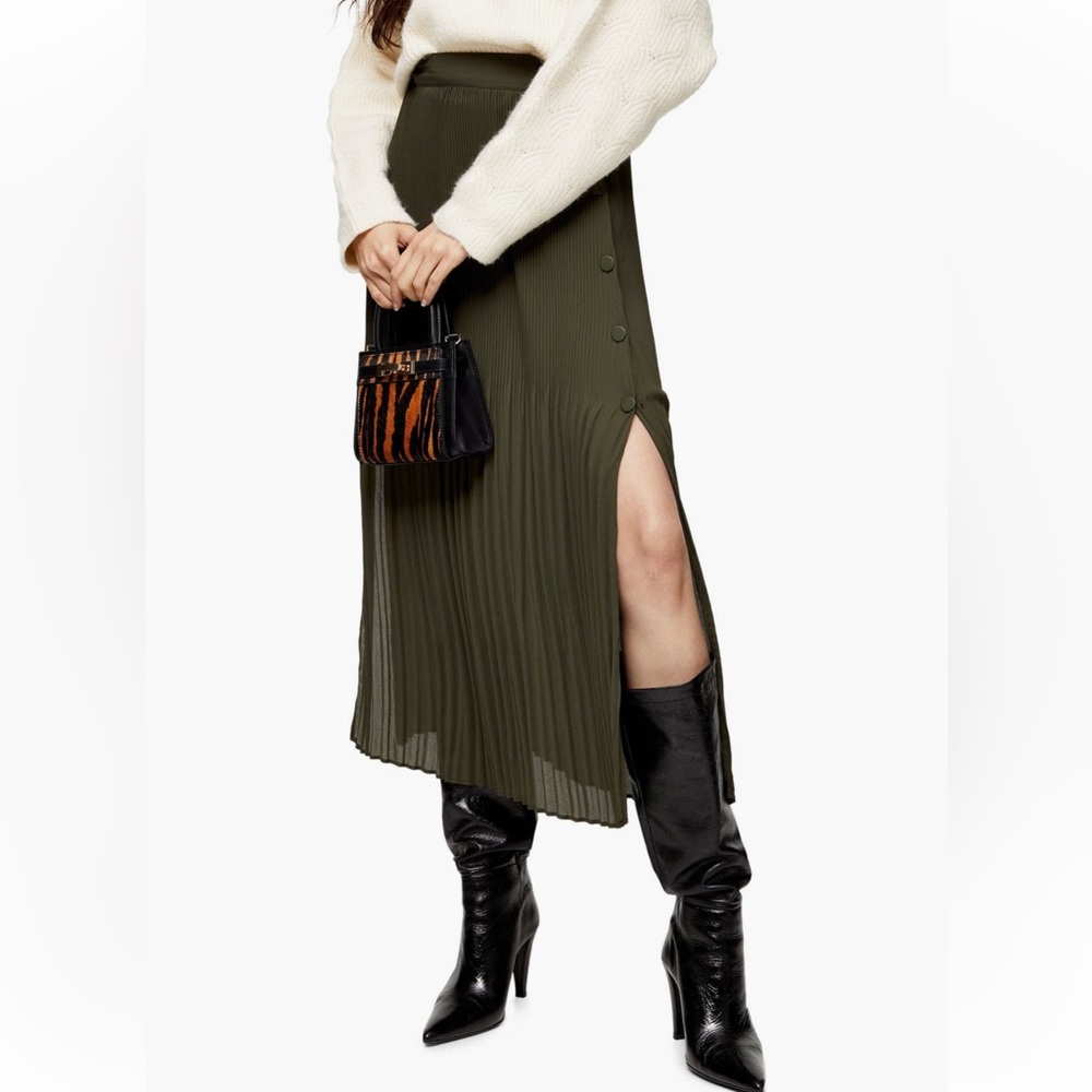 Topshop Olive Green Midi Skirt